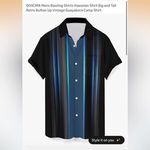 Men's 6XL Black and Blue Bowling Shirt